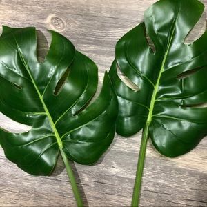 Two Large faux monstera plant leaf leaves foliage